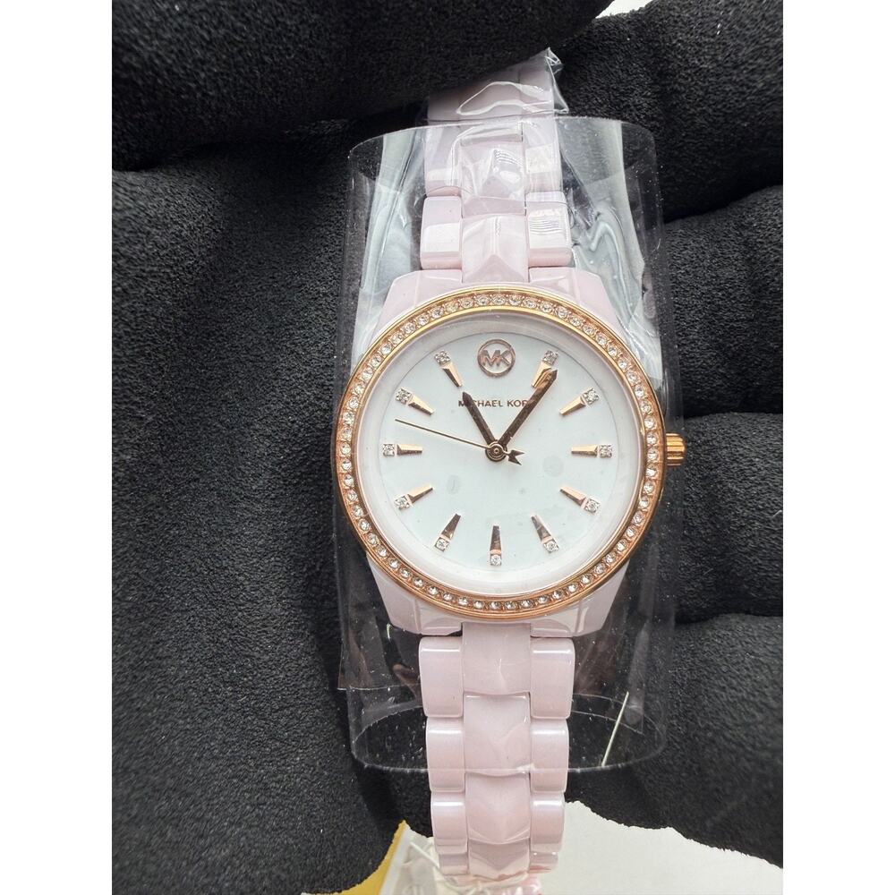Michael Kors MK6841 Pink Ceramic Watch Crystal Bezel Women’s Quartz w/ Tag - Picture 9 of 11